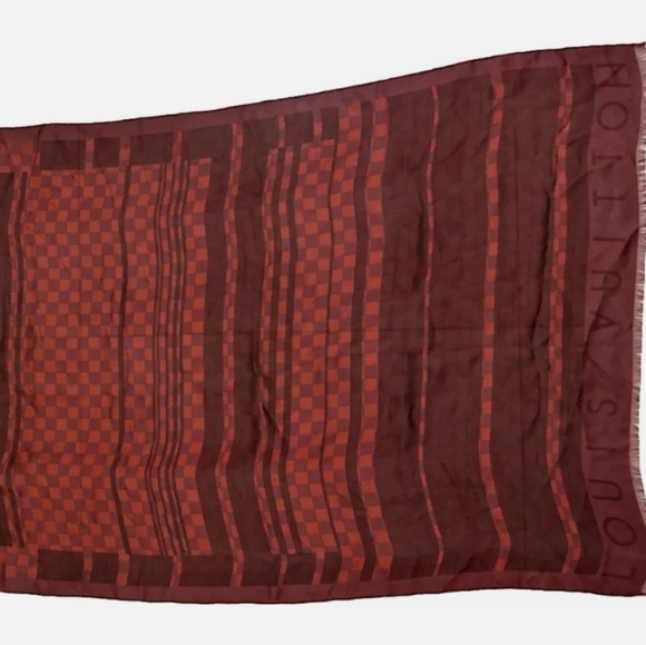 Louis Vuitton Red Checkered Chess Patterned Scarf 100% Silk. - Picture 3 of 8
